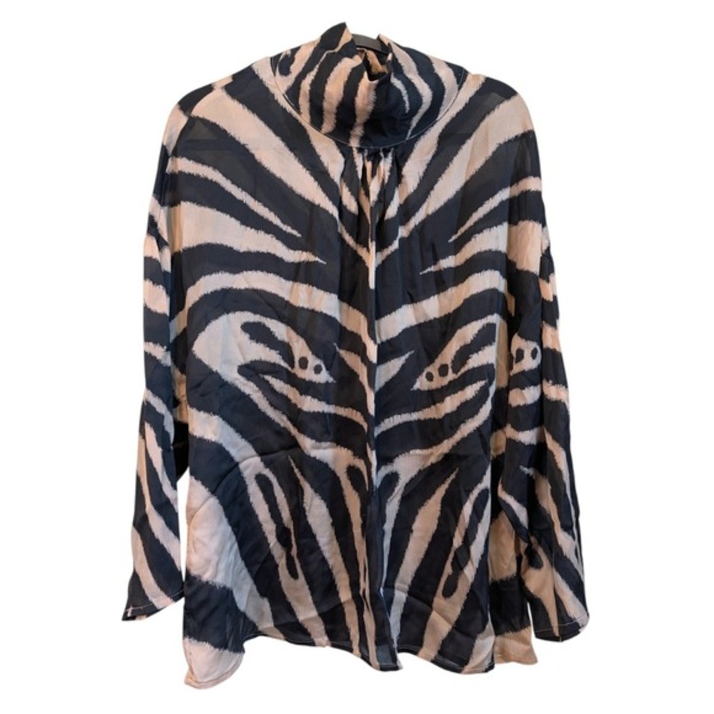 New York & Company Satin Neutral Zebra‎ Blouse